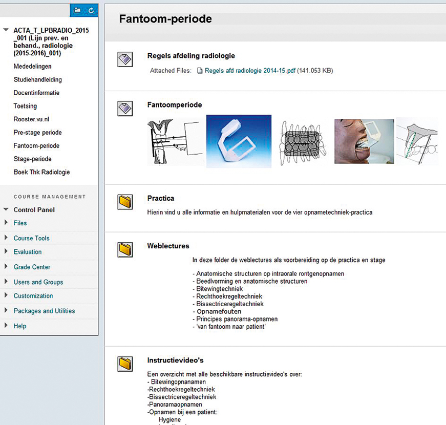 Blackboard-pagina onderwijs in radiologie